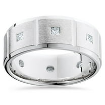 Pompeii Mens Princess Cut Diamond Wedding Ring Comfort Fit Brushed Bevel 14K White Gold