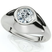 POMPEII3 Pompeii Mens Solitaire Round Diamond Ring 1Ct Anniversary Pinky Ring 14k Gold Lab Grown