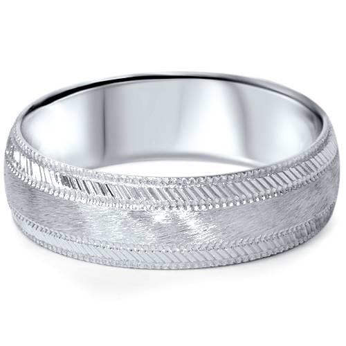 Pompeii Mens White Gold Fancy 6mm Comfort Fit Wedding Band Ring (,)