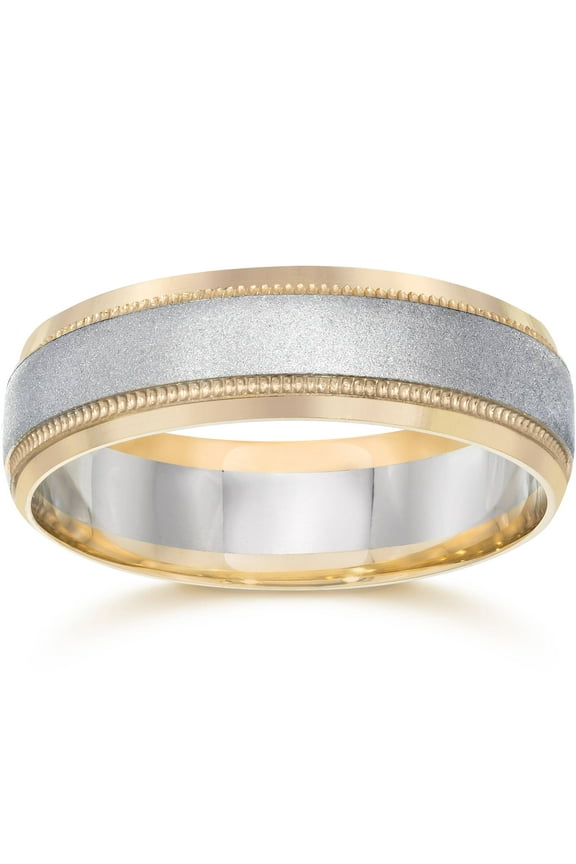 Pompeii Mens White & Yellow Gold Two Tone Wedding Ring Band 14K (,)