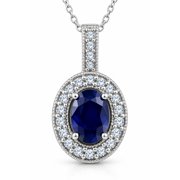 Pompeii Oval Blue Sapphire Diamond Solitaire Pendant 14K White Gold (G/H,I2)