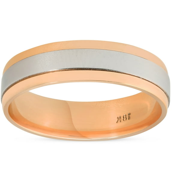 Pompeii Platinum & Rose Gold Two Tone 6MM Comfort Fit Polished Ring Mens Wedding Band (,)