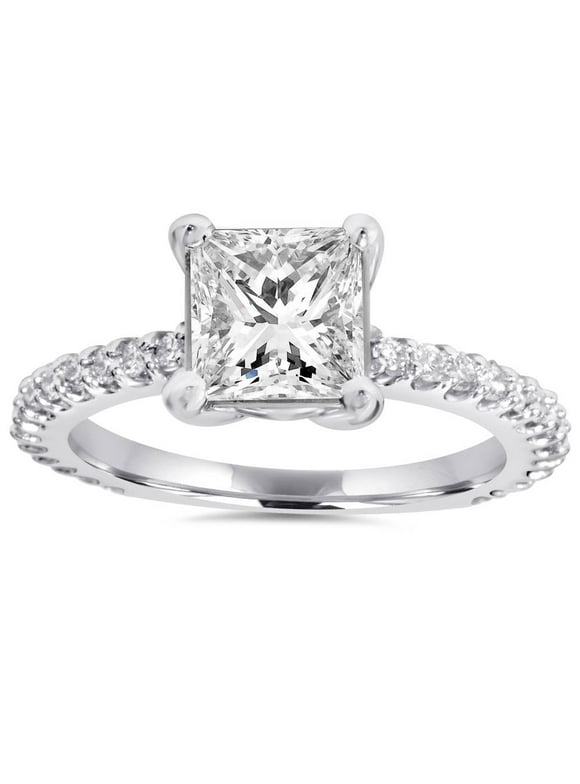 Pompeii Princess Cut Diamond 1 1/3 ct Engagement Ring 14k White Gold (GH,SI)