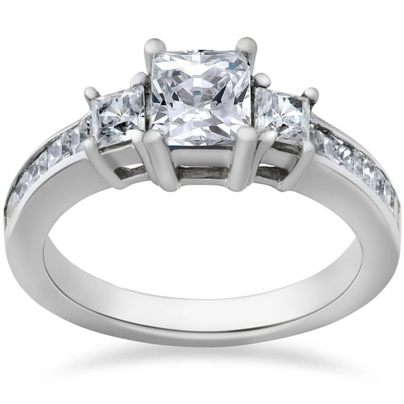 Pompeii Princess Cut Diamond Engagement Ring 3-Stone 1 1/2ct 14k White Gold (H/I,I1)