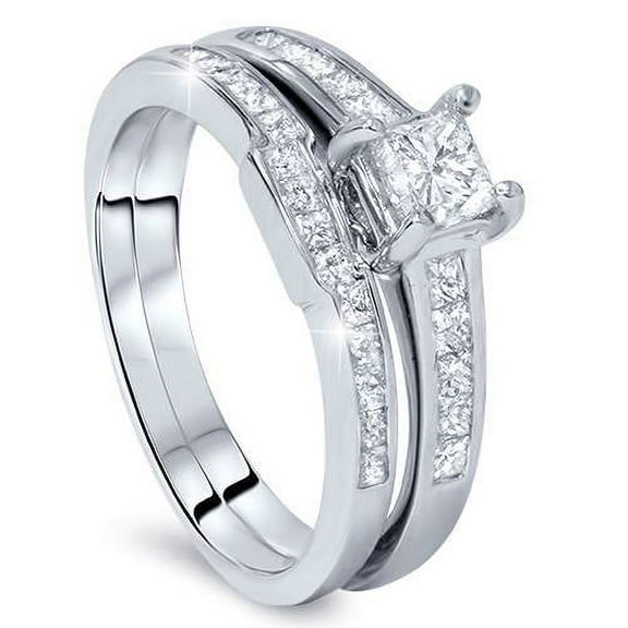 Pompeii Princess Cut Diamond Engagement Ring Wedding Ring Set 1ct 14K White Gold