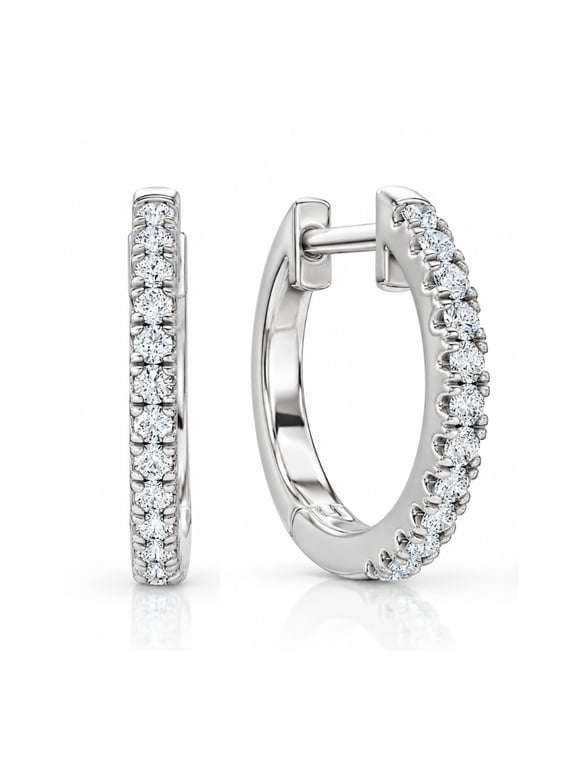 Pompeii Small Diamond Hoop Earrings 14k White or Yellow Gold Lab Grown 1/2" Tall