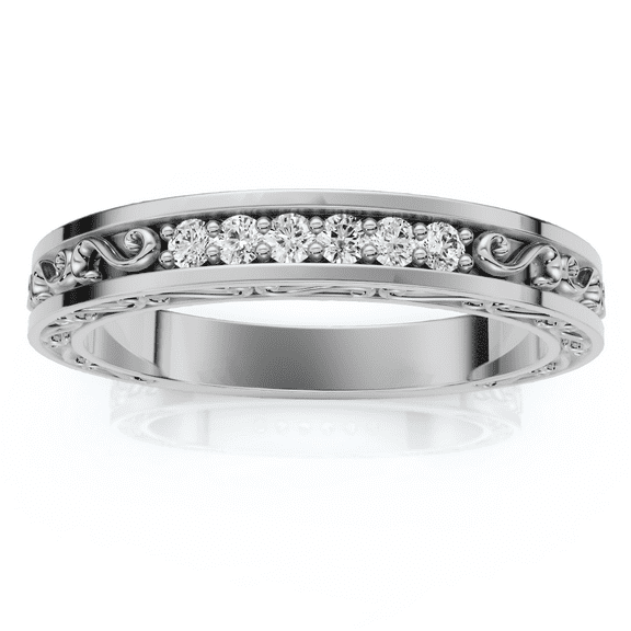 Pompeii Stackable Diamond Wedding Ring Scroll Pattern Band 14k Gold Lab Grown