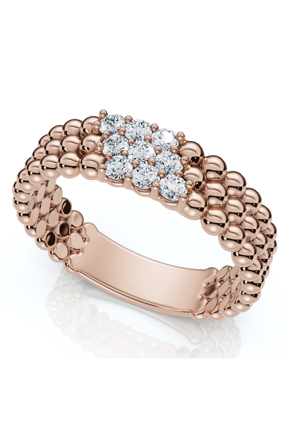 Pompeii Three Row Beaded Diamond Stackable Ring 14k Gold or Platinum Lab Grown