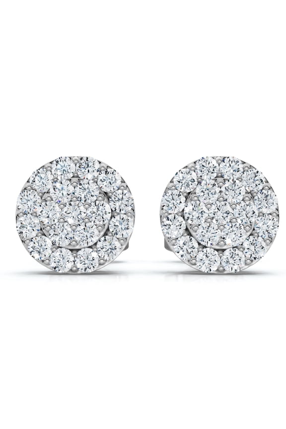 Pompeii Tiny Diamond Pave Halo Earrings Studs 10K White Gold W/ Screw Backs 4mm (H,I2)
