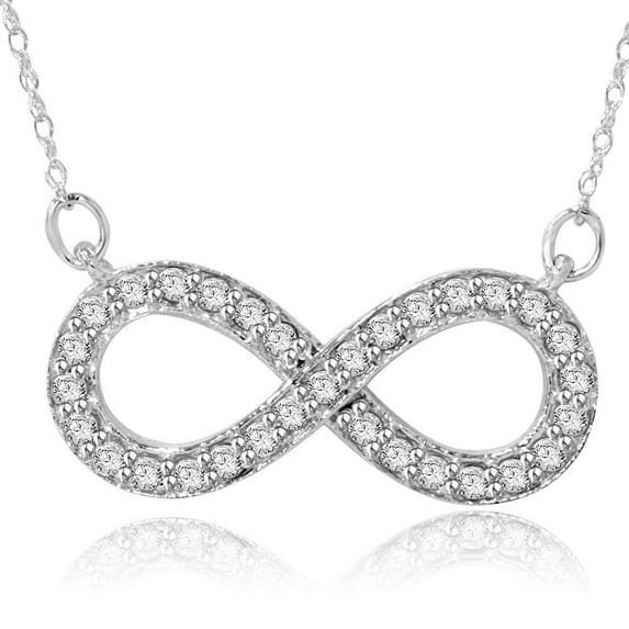 Pompeii VS 1/3ct Real Diamond Infinity Symbol Womens Pendant 14K White Gold 18" Chain