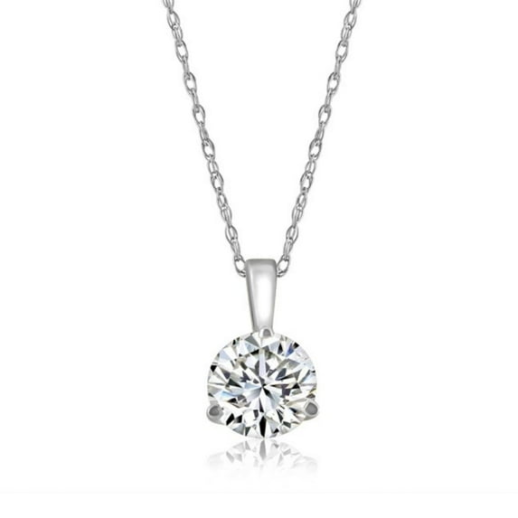 Pompeii VS 1Ct Round Genuine Moissanite 3-Prong Martini Solitaire Pendant 14k White Gold