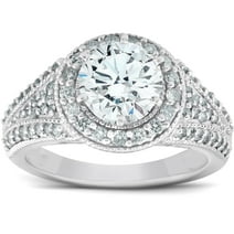 Pompeii VS 2.10 Ct Diamond Halo Engagement Ring 14k White Gold Size 7 6.95 Grams (G/H,VS)