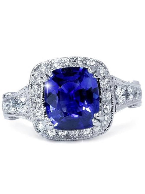 Pompeii VVS 4 5/8ct Ceylon Cushion Sapphire & Diamond Ring 18K White Gold (F,VVS)