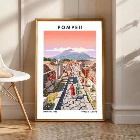 Pompeii Vintage Travel Poster: Colorful Italian Art Print, Unframed Poster Size 8x12