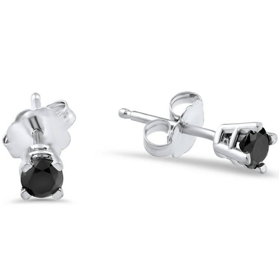Pompeii White Gold 1/5ct Round Cut Black Diamond Studs (Black,AAA)
