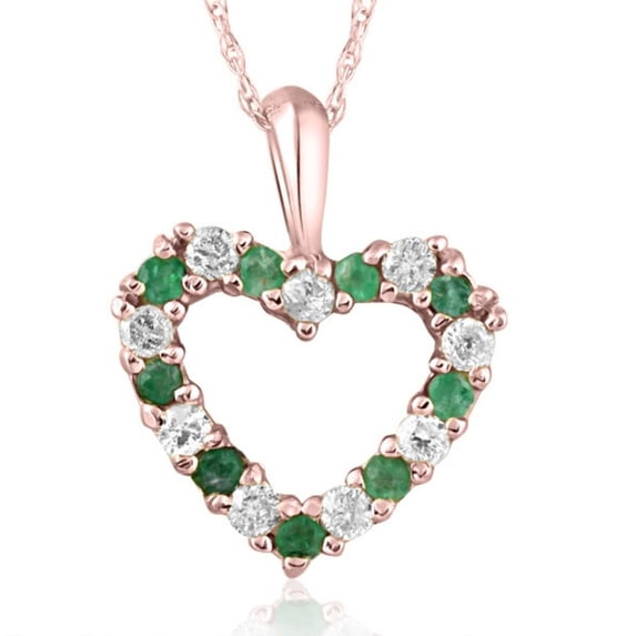 Pompeii Women's 1/2ct Emerald & Diamond Heart Pendant Solid 14K Rose Gold 1/2" Tall