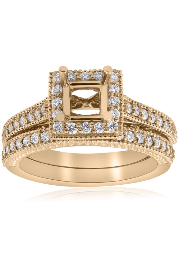 Pompeii Yellow Gold Princess Cut Diamond Princess Cut Halo Engagement Ring Semi Mount