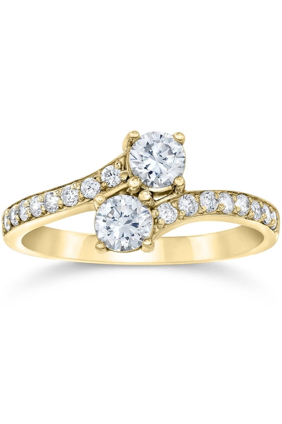 Pompeii 1.00Ct Forever Us 2 Stone Real Diamond Solitaire Engagement Ring 10k Yellow Gold