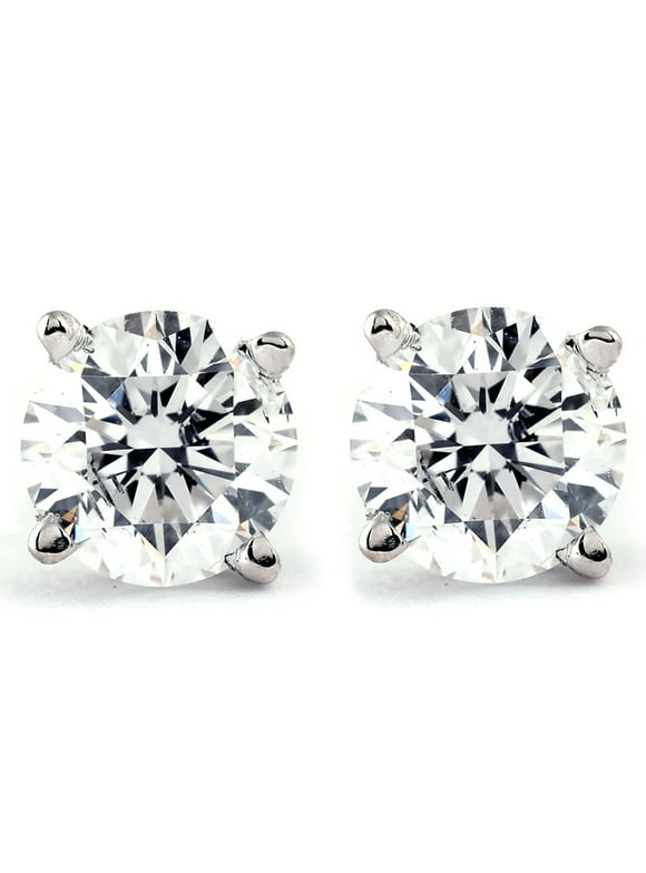 Pompeii3 1.00Ct Round Brilliant Cut Natural Diamond Stud Earrings in 14K Gold Setting