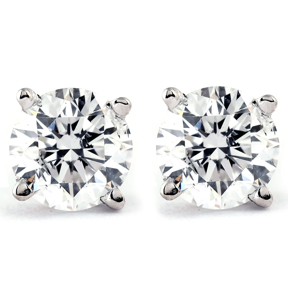 Boucles D'oreilles Diamants 1,06 Carats - Or 14K Jaune, Clous, Taille 15 Mm, Neuves Certifiées