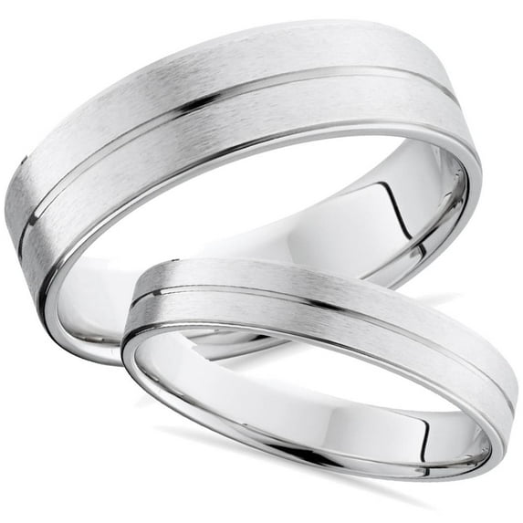 Pompeii3 14k White Gold Matching Brushed Wedding Ring Band Set