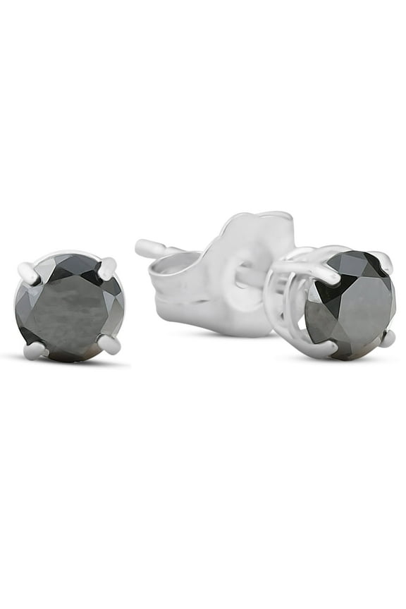 1 1/2Ct Black Diamond White Gold Earrings 14K White (Black,AAA)