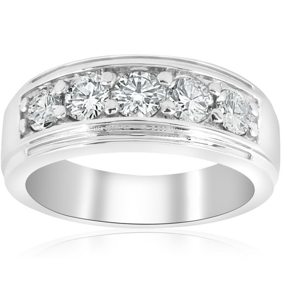 Pompeii 1 1/2Ct Men's Diamond Wedding Anniversary Ring in 10k Gold Lab Grown Five Stone