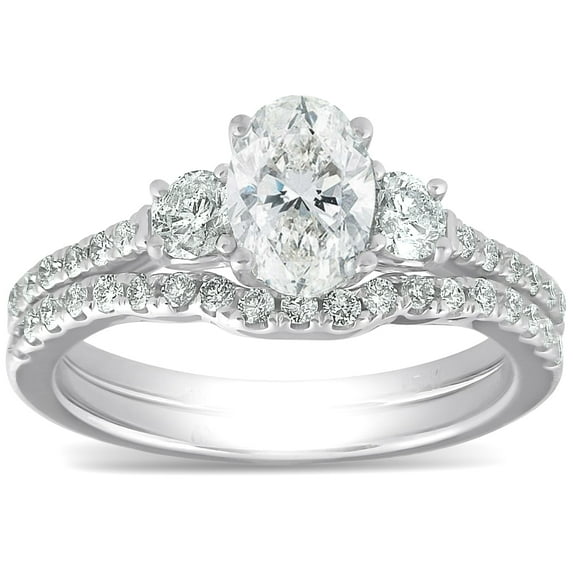 Pompeii 1 1/2 Ct Oval Shape Diamond Engagement Ring Wedding Set 14k White Gold (G,SI2-I1)