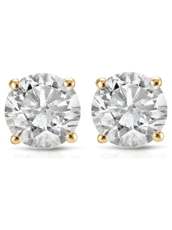 Pompeii 1 1/2 ct Round Diamond Stud Earrings in 14K Yellow Gold with Screw Backs (I-J,I1)