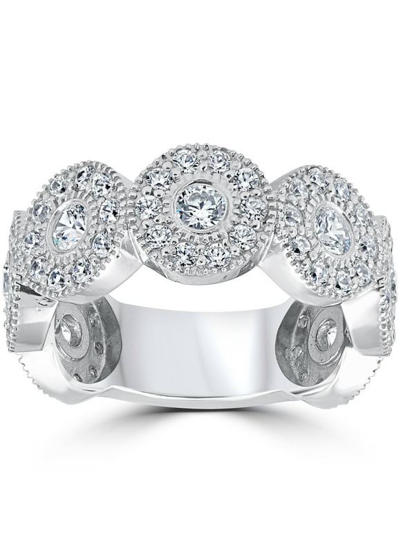Pompeii3 1 1/2ct Diamond Vintage Halo Bezel 3/4 Eternity Wedding Ring 14k White Gold