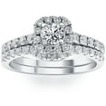 thumbnail image 1 of Pompeii 1 1/4Ct Cushion Halo Diamond Engagement Matching Wedding Ring Set 14K White Gold, 1 of 4