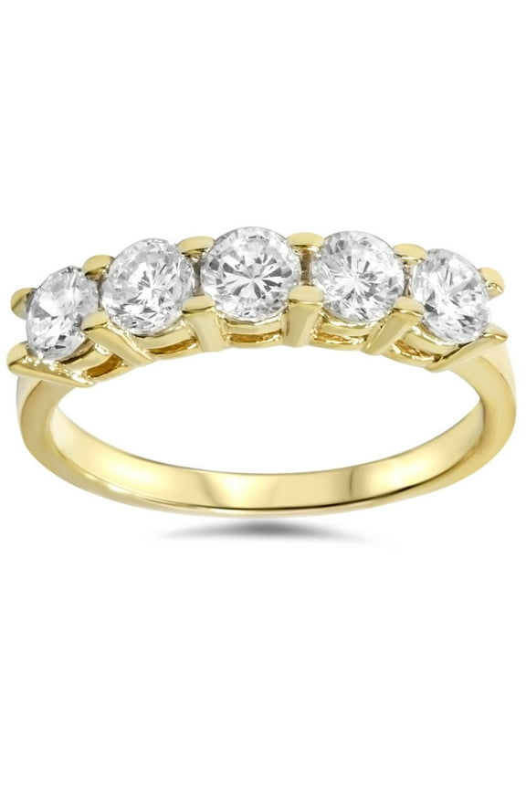 Pompeii 1 1/4ct Diamond Wedding 14k Yellow Gold Anniversary Ring 5-Stone High Polished