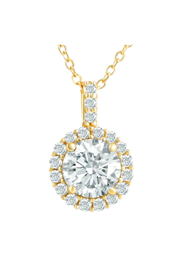 Pompeii 1 1/4Ct Halo Diamond Moissanite Pendant Necklace 18" 14k Yellow Gold (1/3" tall)