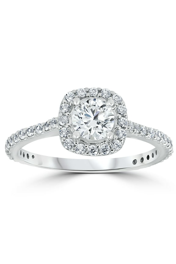 Pompeii 1 1/5ct Round Diamond Cushion Halo Engagement Ring 10k White Gold (G/H,I1-I2)