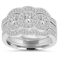 thumbnail image 1 of Pompeii3 1.25CT Trio Diamond Engagement Wedding Guard Ring Set 10K White Gold, 1 of 6