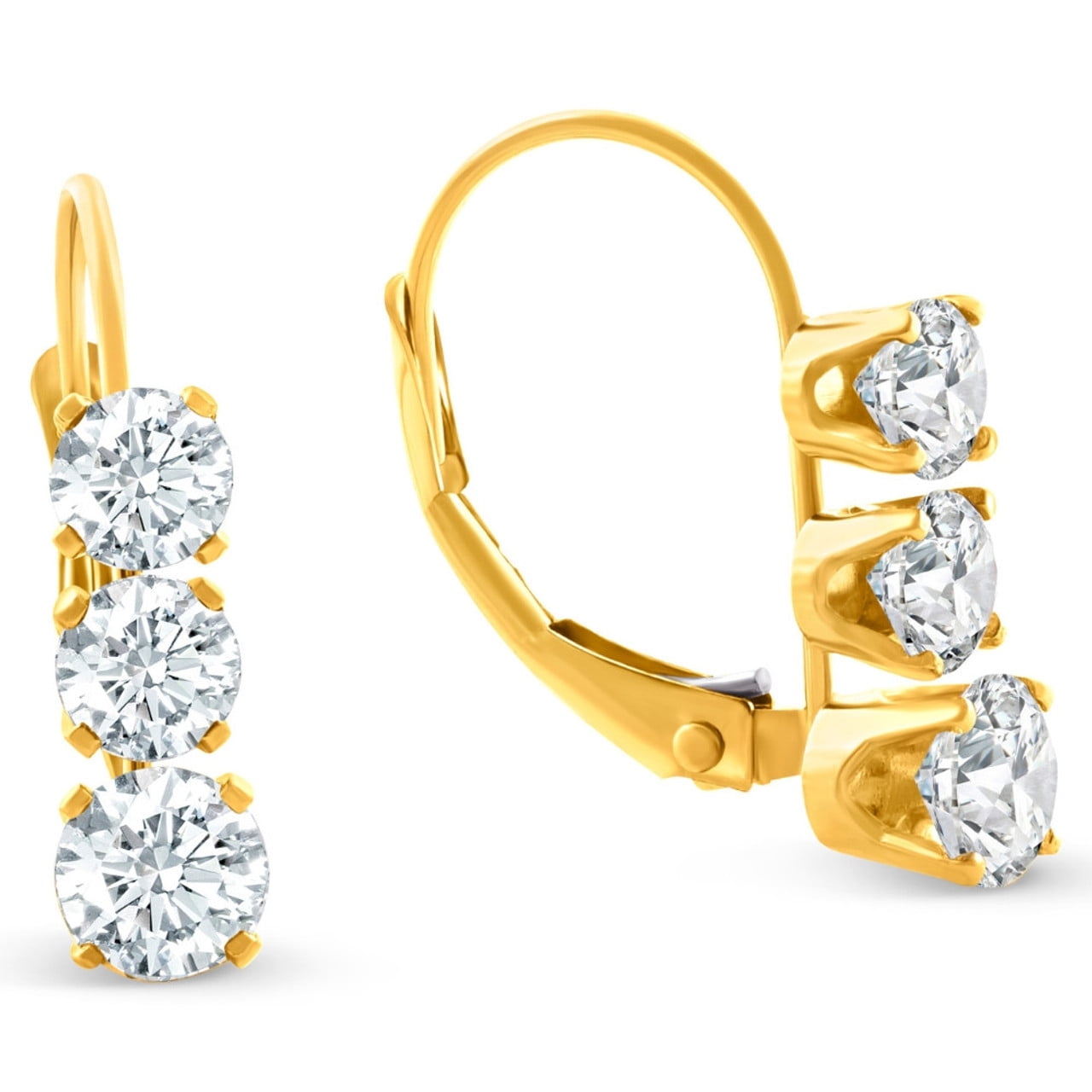 POMPEII3 Pompeii 1/2ct 3 Stone Diamond Earrings 14K Yellow Gold Lever Back Hoops (G/H,I2)