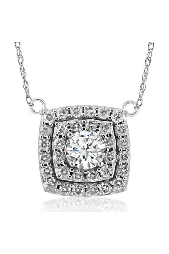 1/2Ct Cushion Double Halo Pendant 14k White Gold 1/2" (H-I,I1-I2)