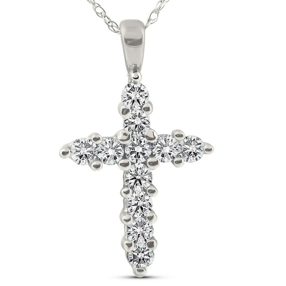 Pompeii 1/2ct Diamond 14K White Gold Cross Pendant Necklace (G/H,I1)