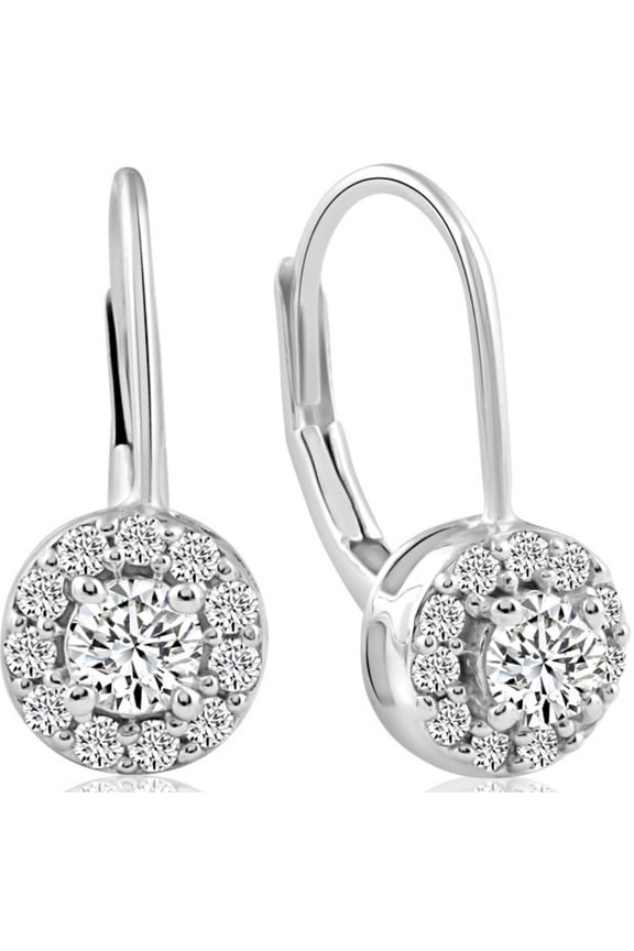 1/2Ct Halo Diamond Hoops With Lever Backs in White or Yellow Gold (G/H,I2-I3)