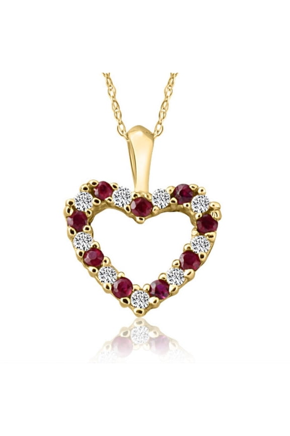 Pompeii 1/2ct Ruby & Diamond Heart Pendant Necklace 10k Yellow Gold 1/2" Tall (G/H,I1)