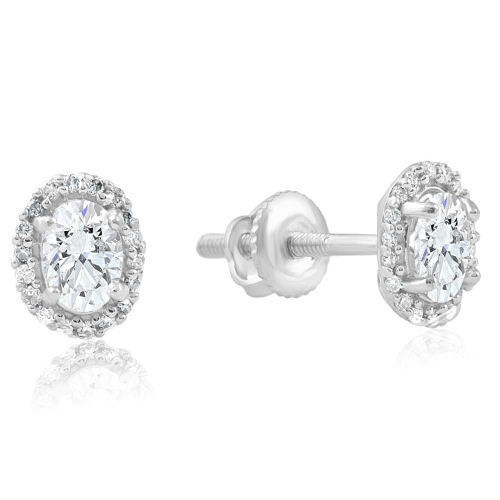 Oval Halo Cluster Drop Hoop 0.75 Carat Diamond Earrings -
