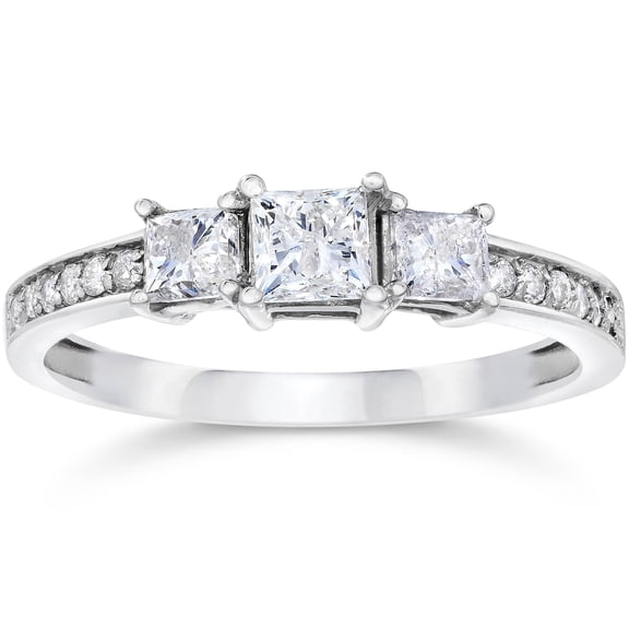 Pompeii3 1/2Ct Three Stone Princess Cut Diamond Engagement Ring 14K White Gold (H,SI2)