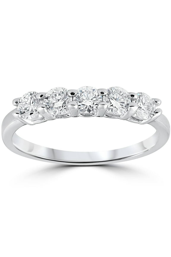 Pompeii 1/2ct Diamond Five Stone Wedding Ring 14K White Gold (G/H,I1)