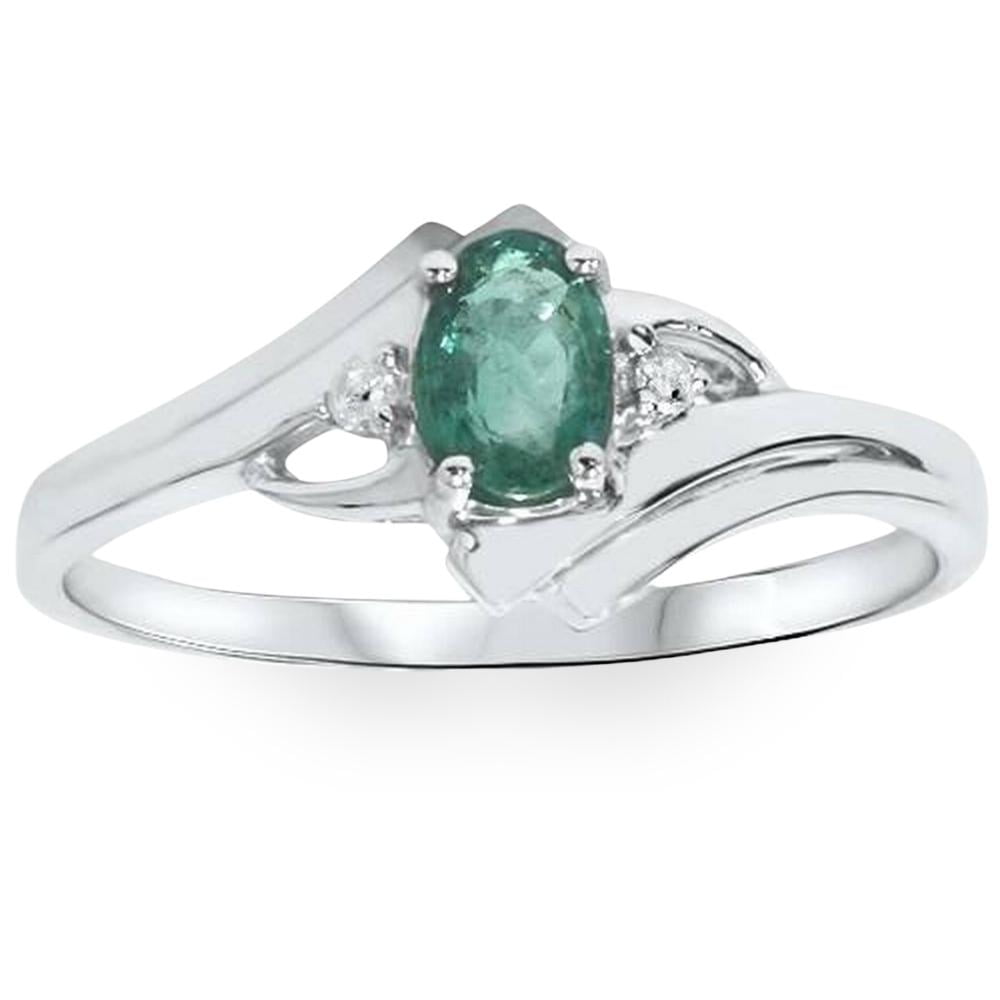 Pompeii3 1/2ct Genuine Oval Emerald & Diamond Ring 14K White Gold