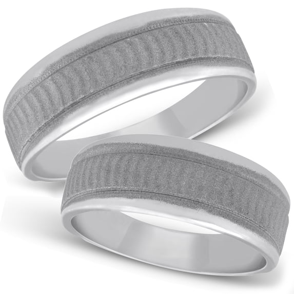 Pompeii3 Matching 14K White Gold His Hers Wedding Ring Band Set