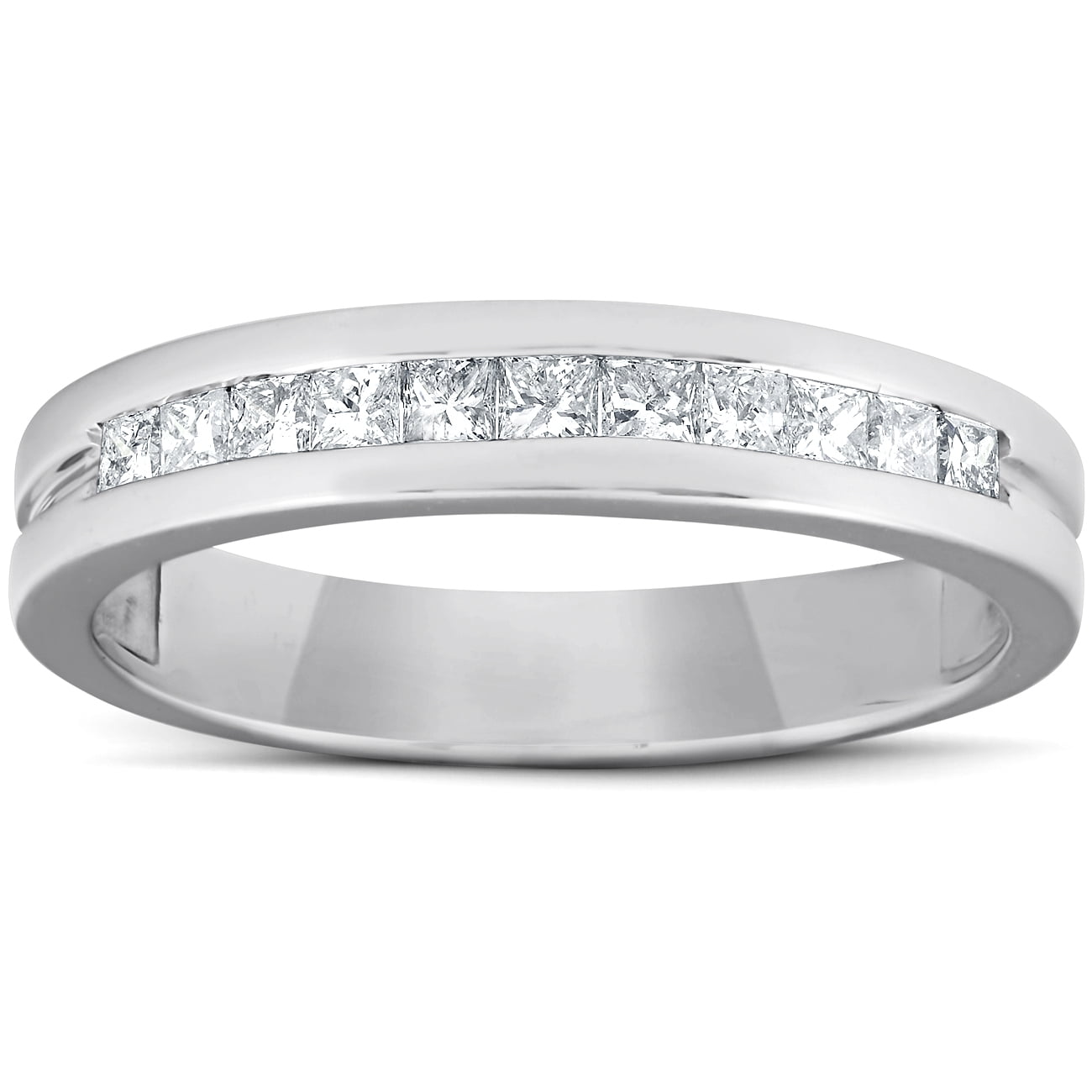 Pompeii3 1/2ct Princess Cut Diamond Mens Wedding Ring 14K White Gold ...