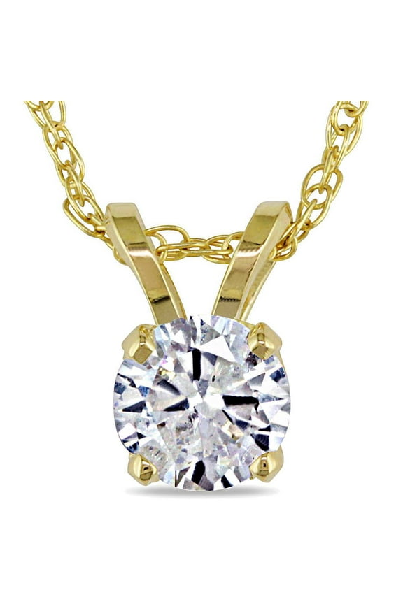 Pompeii 1/2ct Solitaire Round Diamond Pendant Necklace 14K Yellow Gold (I2-I3) (I-J,I3)
