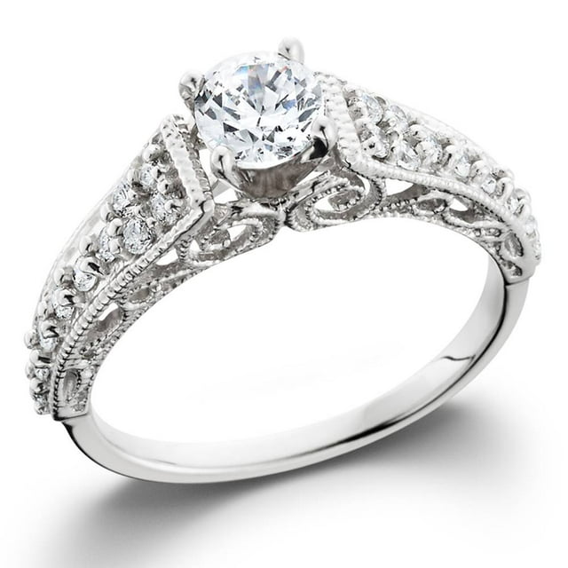 Pompeii3 1/2ct Vintage Filigree Diamond Engagement Ring 14K White Gold