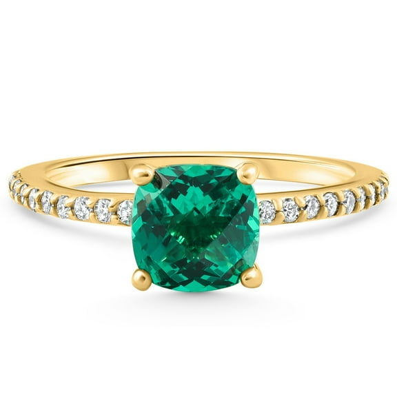 Pompeii 1 3/4Ct Cushion Emerald & Diamond Ring Gold Lab Grown (F/G,VS1-VS2)