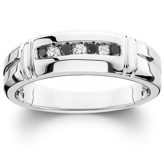 Pompeii 1/3ct Black & White Diamond Mens Wedding Ring 10K White Gold (H/I,I1-I2)